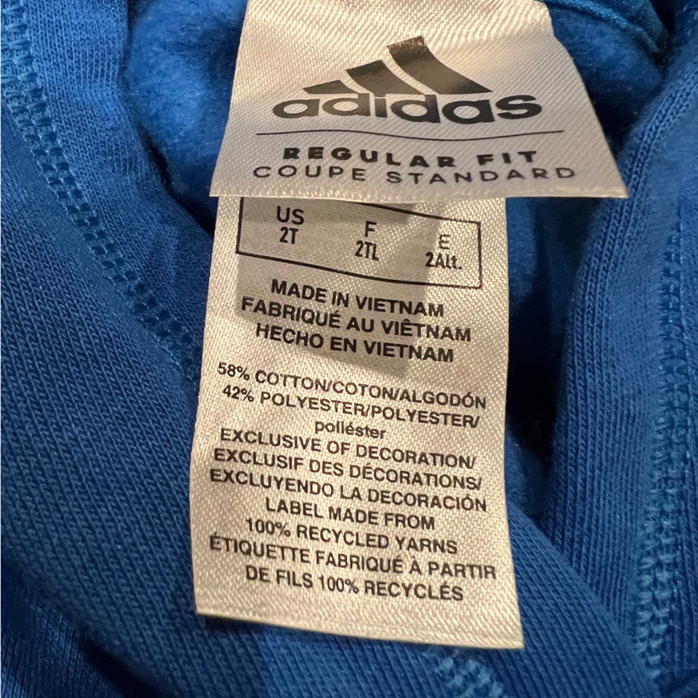 Adidas Kids Blue Hoodie and Black Joggers Set 2T Track Pants White Stripes - Picture 5 of 6